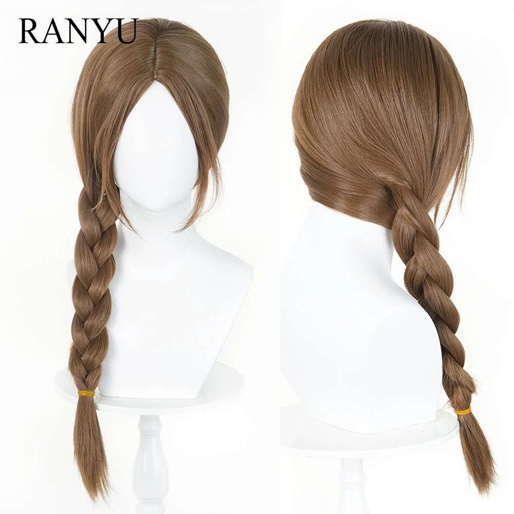 

Brown Synthetic Long Straight Braided Wigs with Bangs Anime Game Cosplay Fluffy Wig for Daily Party