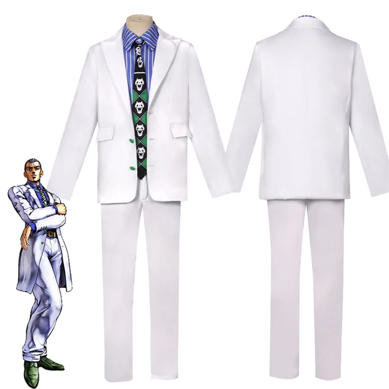 Anime JOJO Kira Yoshikage Cosplay Kostüm Erwachsenen Weißer Anzug Outfit Hemd Krawatte Formelle Uniform Halloween Rollenspiel Karneval Party