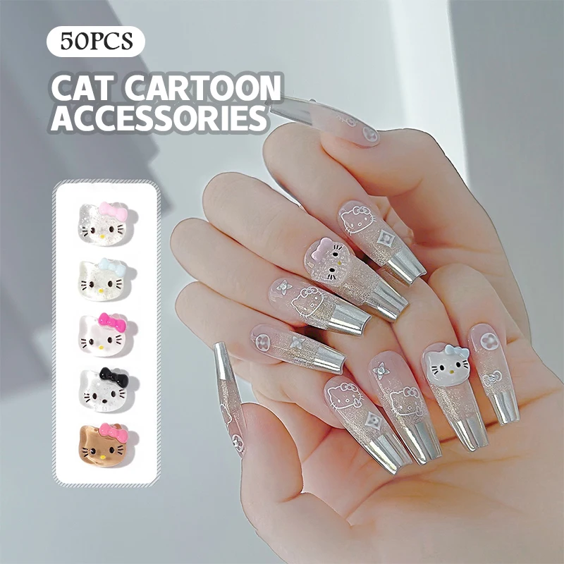 Kawaii 50PCS Hawaii Hello Kitty Nail Art Accessories 3D Swimming Circle Pink Dolphin Design Cartoon DIY Nail Art Decoration Gift