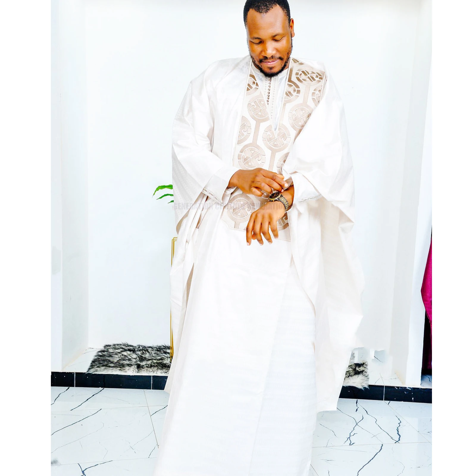

African Clothing For Men Traditional Bazin Riche Embroidery Design Top Long Sleeve 3 Piece Set
