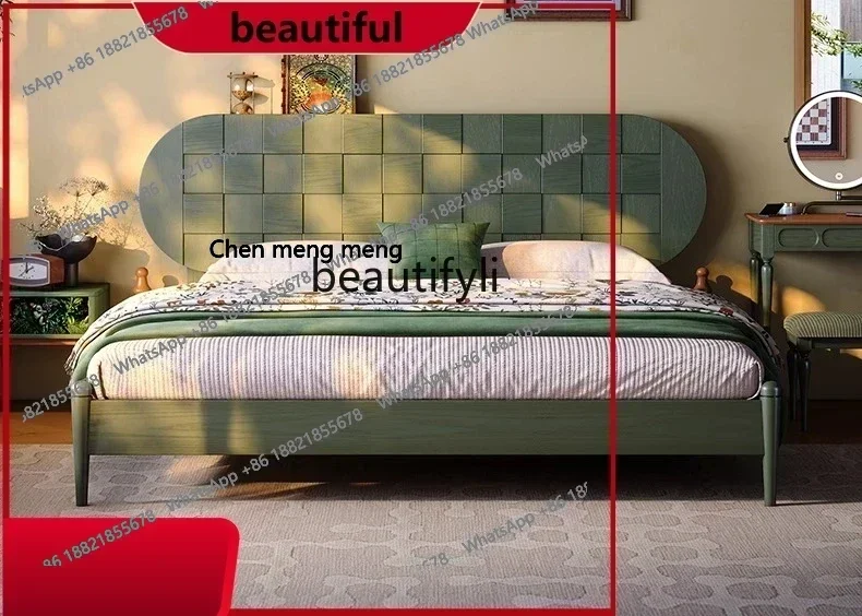 

Full solid wood bed French medieval, large bed small apartment master bedroom simple medieval ash wood H