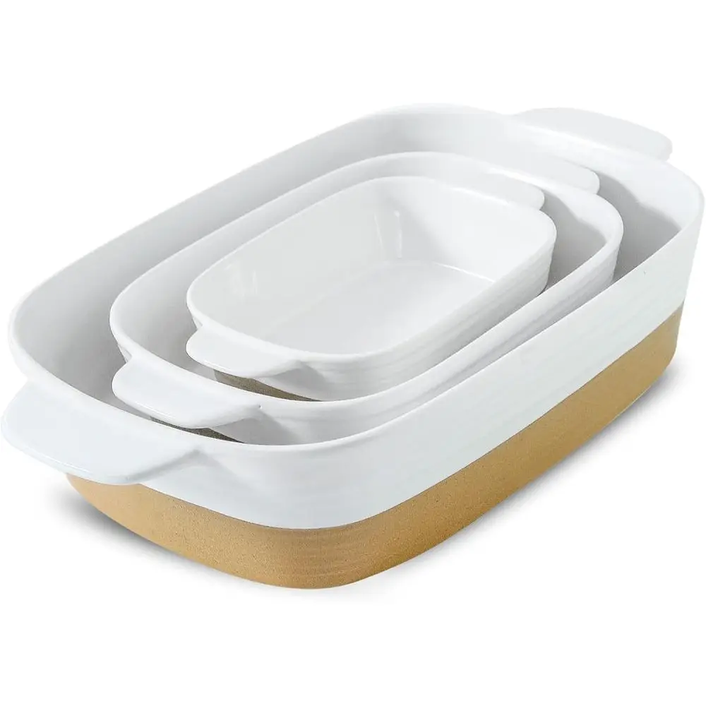 

Набор из 3-х белых керамических форм для выпечки с ручками, глубокие прямоугольные формы для выпечки, приготовления пищи, сервировки (15,1, 11,3, 8,4)