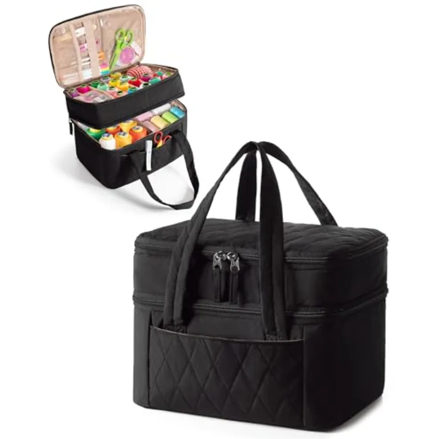 

Double Layer Sewing Accessories Organizer for Home and Travel Large Sewing Storage Bag with Removable Divider to Store Threads