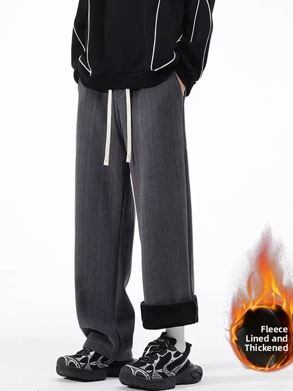 

Thiened Casual Sweatpants Men's Autumn Winter American Sle Heavy Straight Leg Wide Leg Sport Pants ain Pattern Design