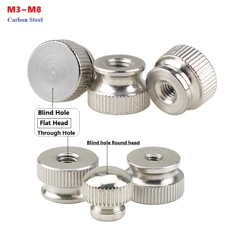 M3 M4 M5 M6 M8 Carbon Steel Nickel Plated Round Blind End Step Knurled Thumb Nuts Blind / Through Hole Flat / Round Head Nut