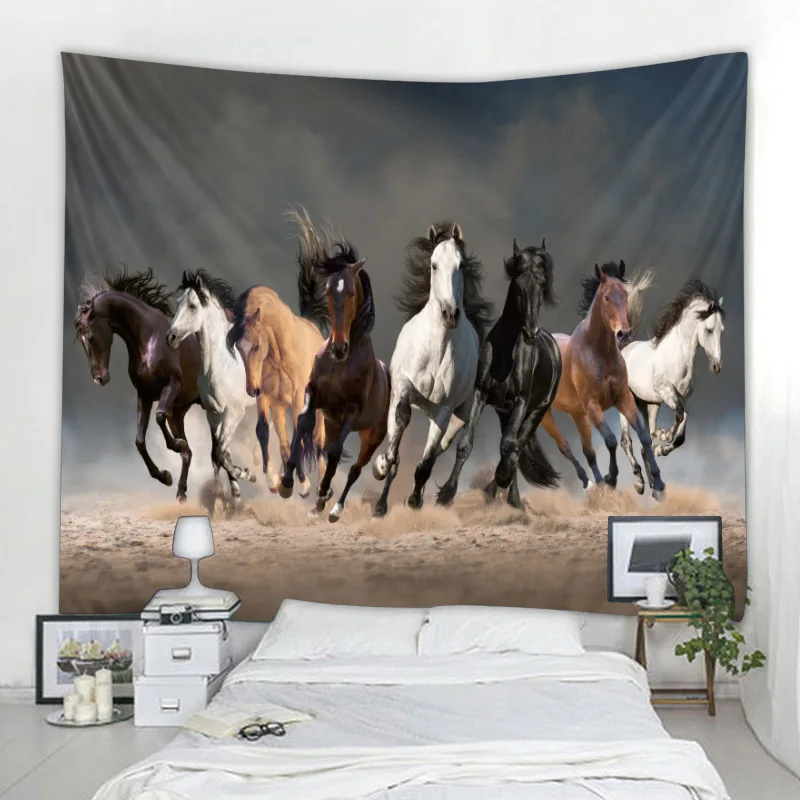 Running Horse 3d Printing Tapestry Animal Wall Hanging Polyester Fabric Home Decoration Lovely Wildlife Black Wall Decoration