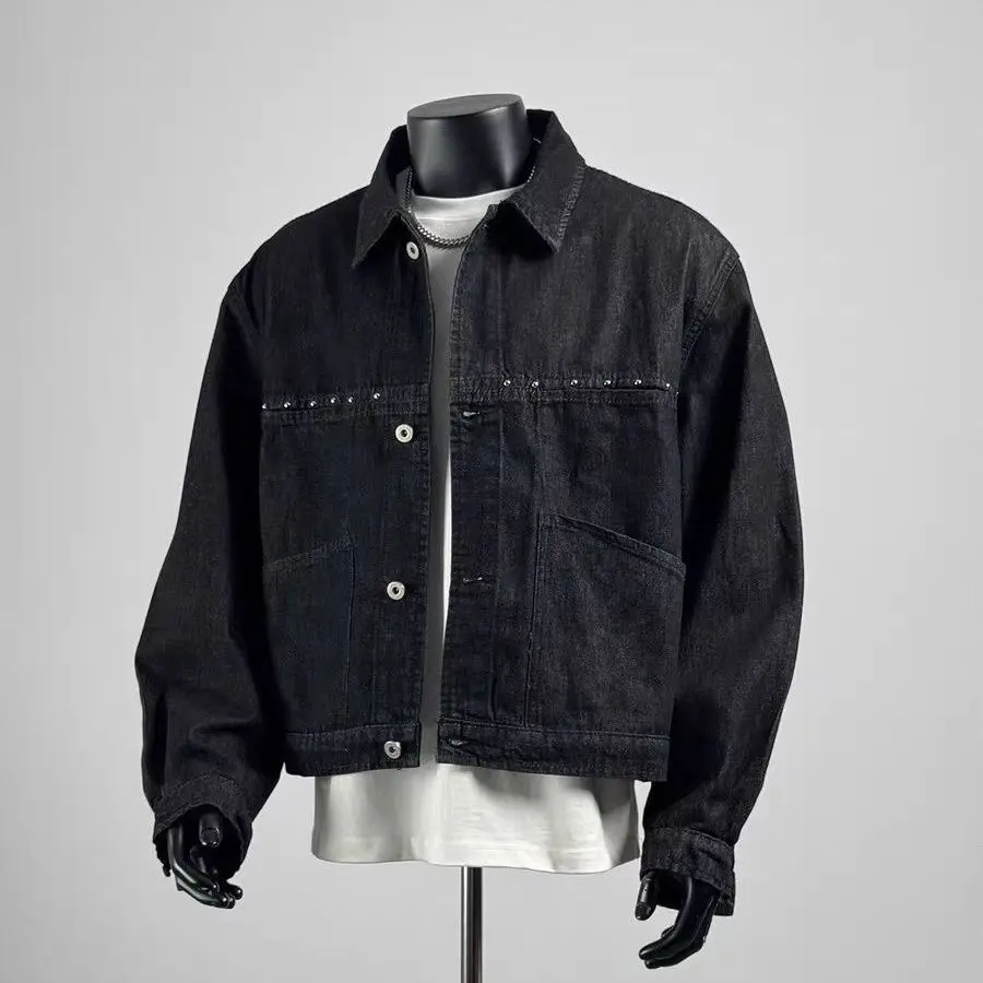 Retro Washed Solid Color Denim Jacket Men's 2026 Autumn Lapel Versatile Jacket Casual and Loose