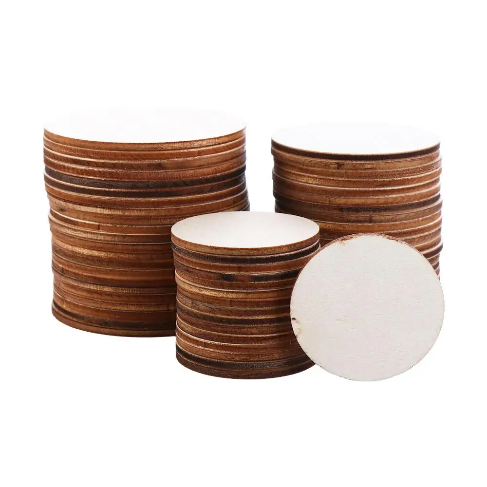 5-100 Pcs Natural Color Wood Slices 1cm-10cm Soild Color Unfinished Wood Craft DIY Circle Discs For Painting Wedding Decor