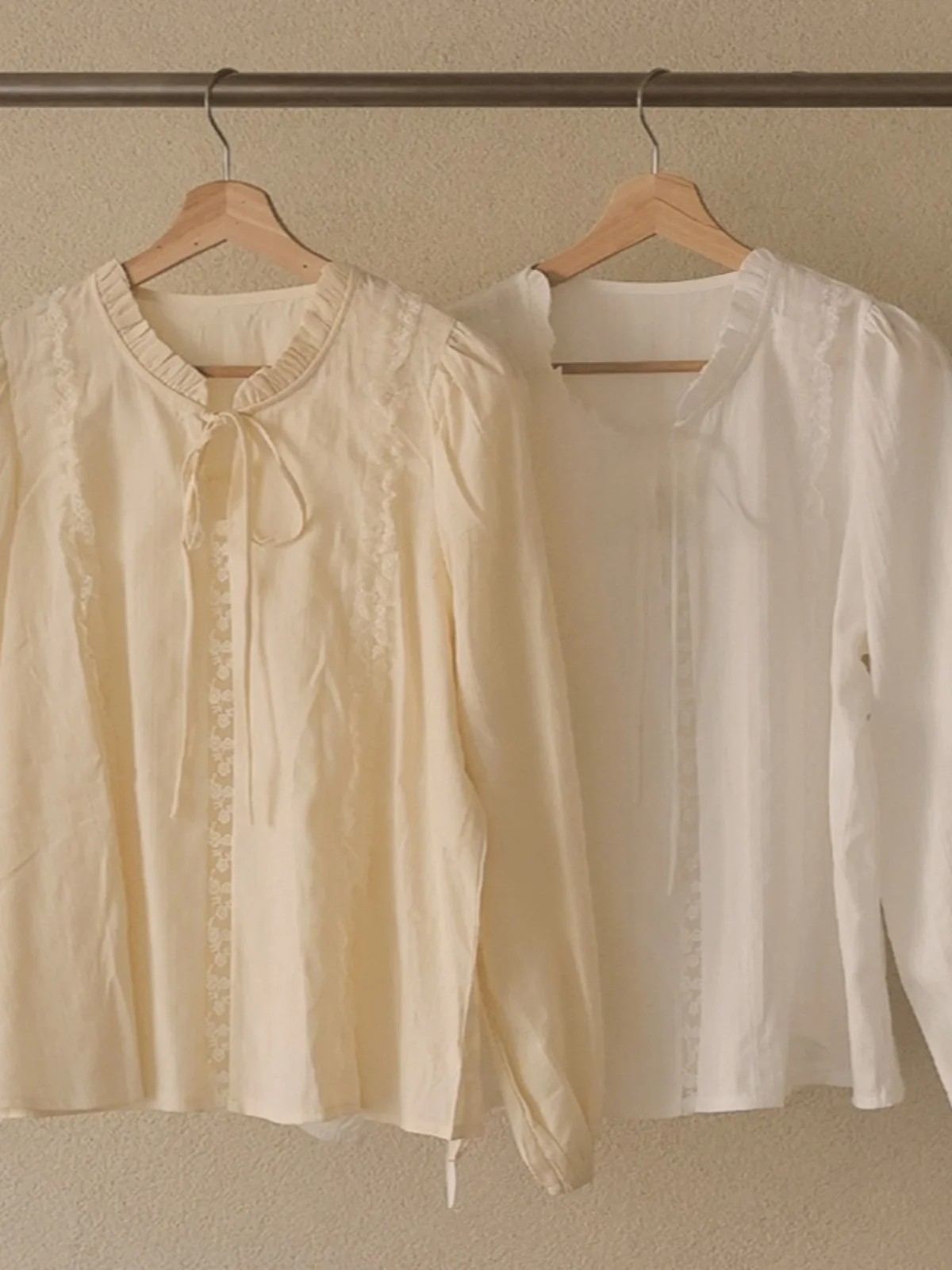 Chic Sweet Design Damen Weiß IRT Spring Faionable Tied Top Inner Wear Korean Sle Loose Bubble Sve Pure Color