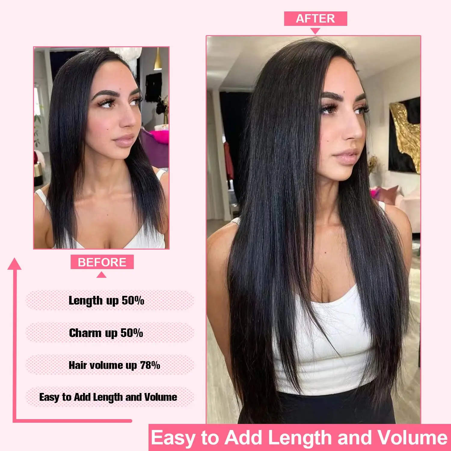 18/20/22inch Clip in Hair Extension, 16 Cards 7pcs Straight Hair Clip-in Hair Extension Set for Women Synthetic Hair