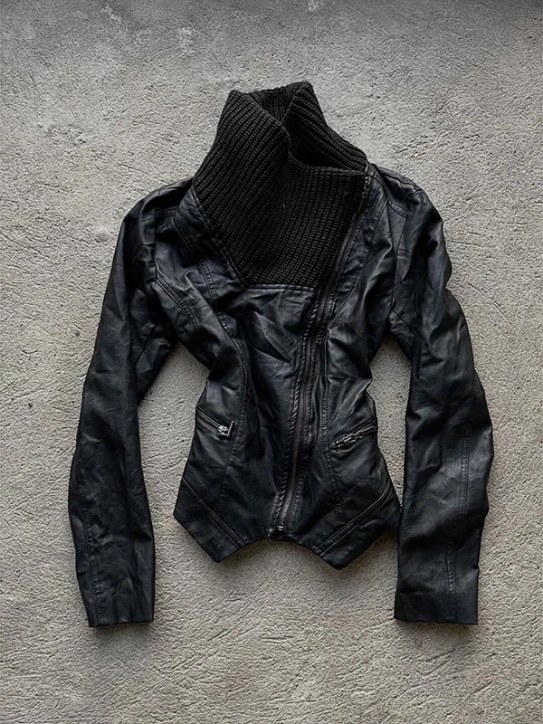 

BaoYao Girl Original Cool Bla PU Leather Jaet Motorcycle Outerwear Women Winter Vintage Retro Trendy Slim Fit Zipper Closure