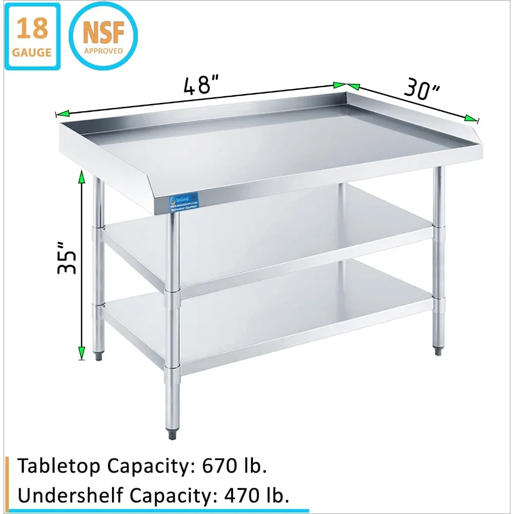 Commercial Work Table with Backsplash and Side Splashes and Two Shelves | Stainless Steel Prep Table for Kitchen, Restaurant