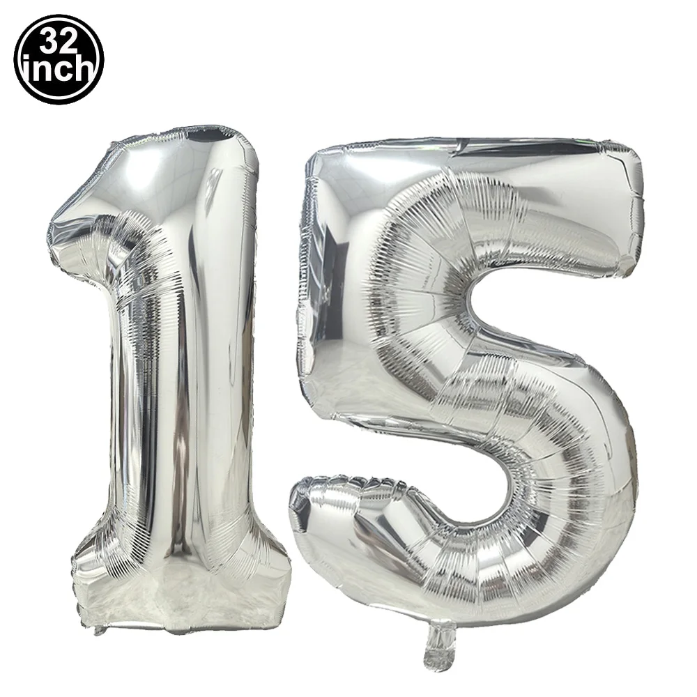 Number 15 Balloon 15 Digit Balloon Fifteen Kids 15th Birthday 32inch Big Large Blue Green Red Pink Golden Black Colorful Balloon - view 6