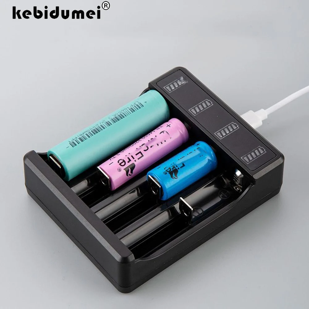 Image of Universelles Batterieladegerät mit LED-Anzeige und Kabel, 3,7 V, intelligentes, schnell wiederaufladbares Lithium-Batterieladegerät für 18650, 16650, 14500