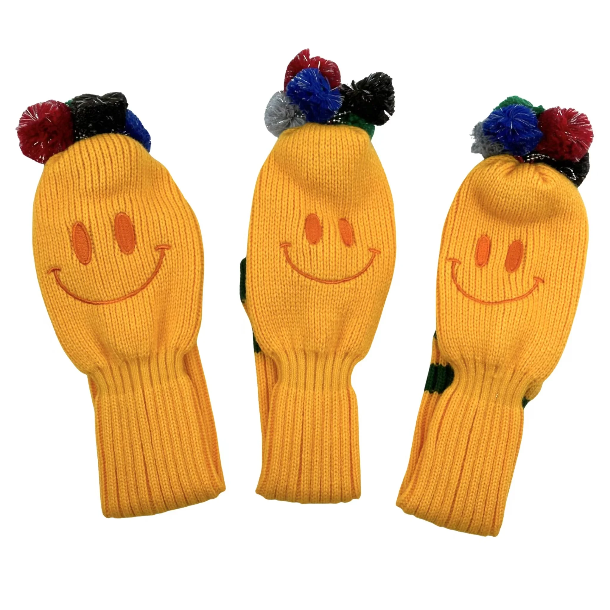 

3 Pcs/set Golf Smiling Face Pattern clubs Head cover Knitted Hybrid UT Driver Fairway Wood 1 3 5 Wood Knitting Cover