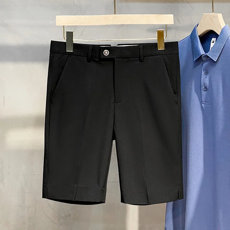 Summer Korean-Style Ice Silk Slim-Fit Men's Casual Shorts, Light Business Straight Thin Dress Shorts, Trendy Mid-Length Pants