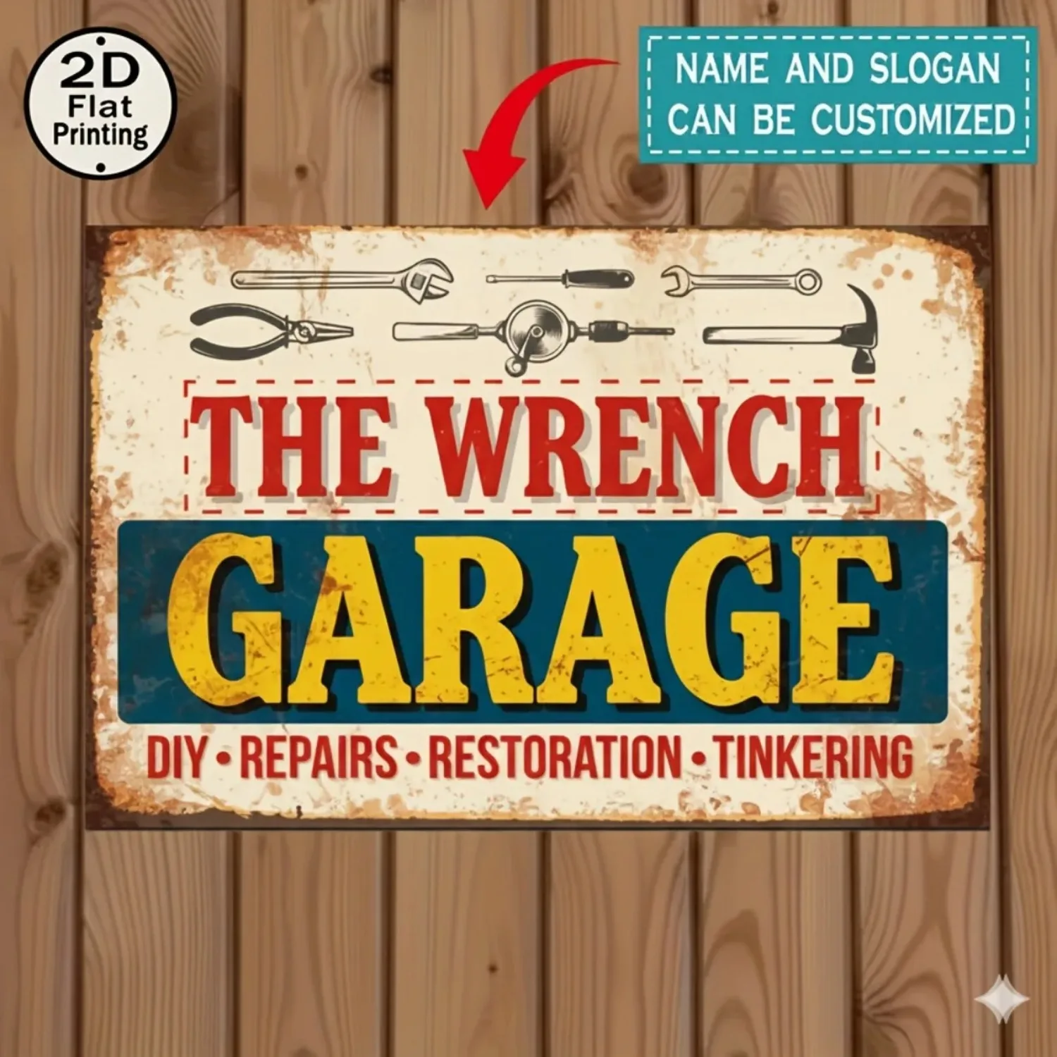 CIFbuy Vintage Garage Metal Sign, Personalized Name Logo for Car Enthusiast Man Cave Wall Decor