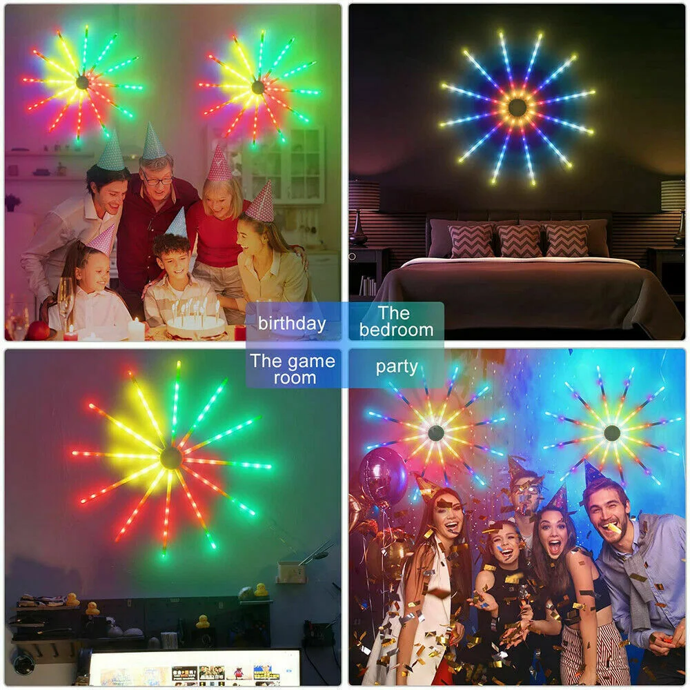 RGB LED Firework Lights Dream Meteor Lamp DIY Wall Backlight Smart Controller for Wedding Home Party Intdoor Outdoor Fairy Decor