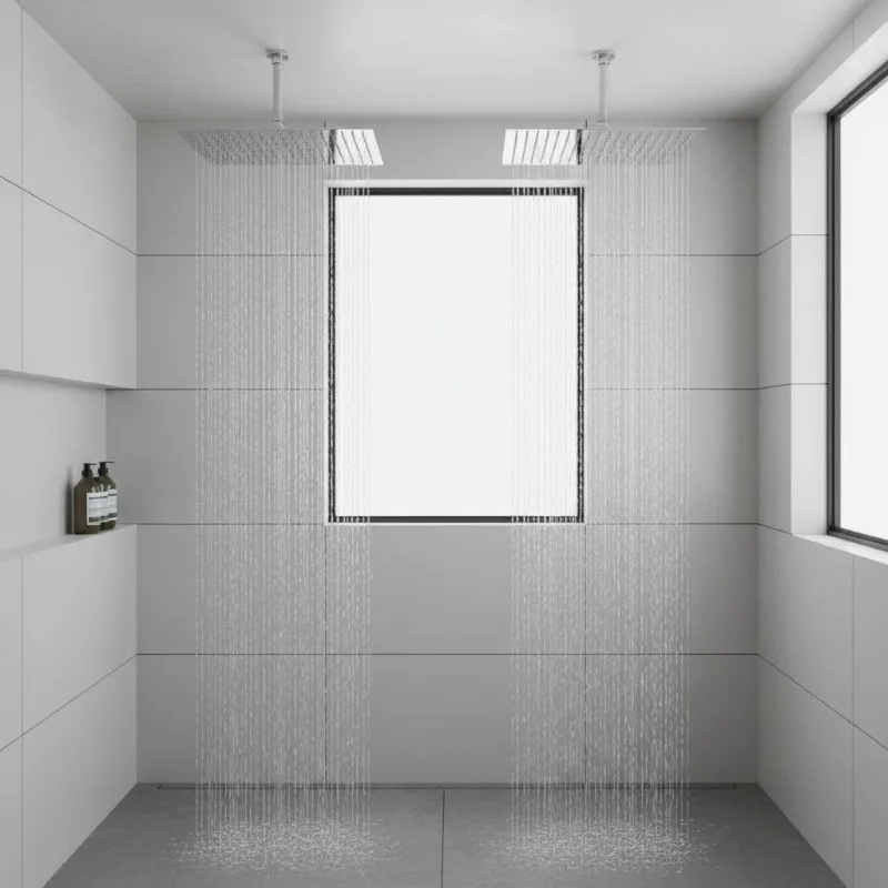 Ensemble de 2 douches pluie en acier inoxydable 50x50 cm, large surface de pulvérisation à débit uniforme, montage au plafond ou au mur, design moderne pour salles de bain