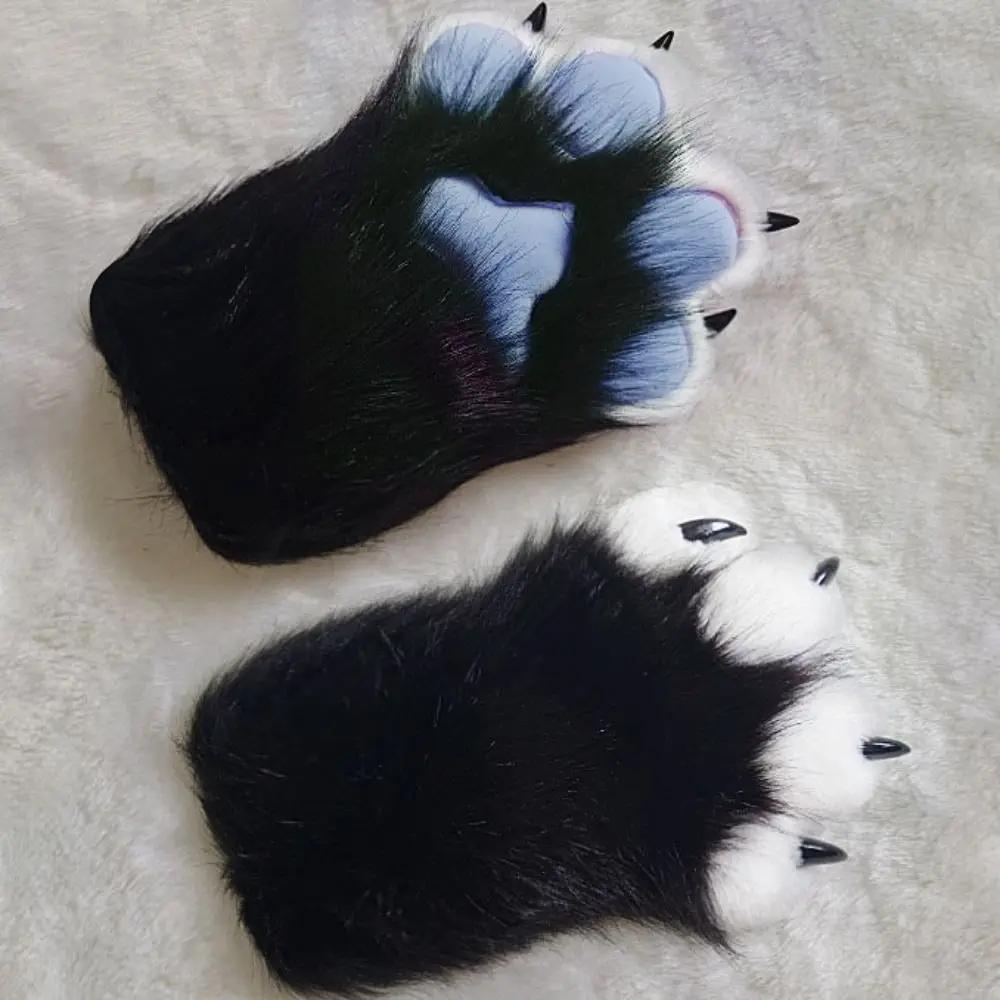 Cartoon Cosplay Costume Gloves Furry Squeaky Kig Cat Claw Mittens Fursuit Kigurumi Thicken Plush Cat Paw Gloves Cosplay Props