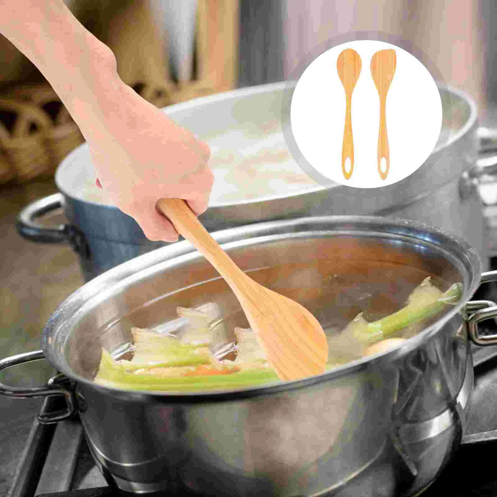 

2 Pcs Bamboo Spoon Kitchen Tools and Spatula Japanese Style Spoons for Cooking Long Handle