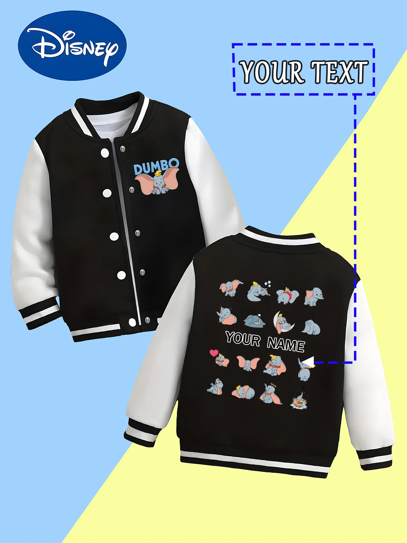 

MINISO Disney Dumbo Fun Collection Boys' Baseball Jacket - Featuring multiple adorable Dumbo graphics, this jacket is filled wit