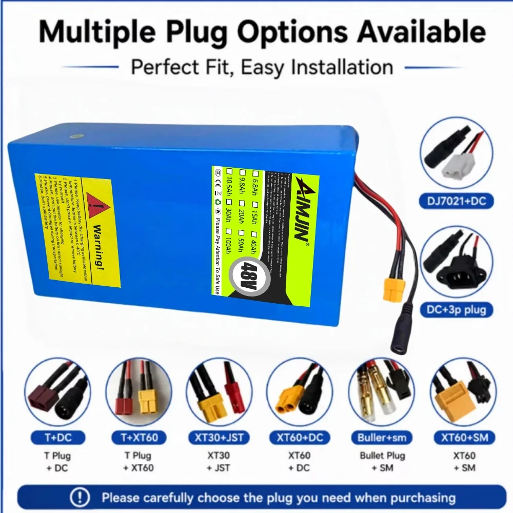48V Electric Scooter Battery 13S6P 30Ah 18650 Grade-A Cells 2000W Built-in BMS XT60 JST High Capacity Long Range Safe & Durable
