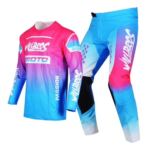 Imagen 2 del producto Willbros Conjunto combinado de camiseta y pantalones juveniles para carreras de motocross MX Equipo de carrera para niños y niñas