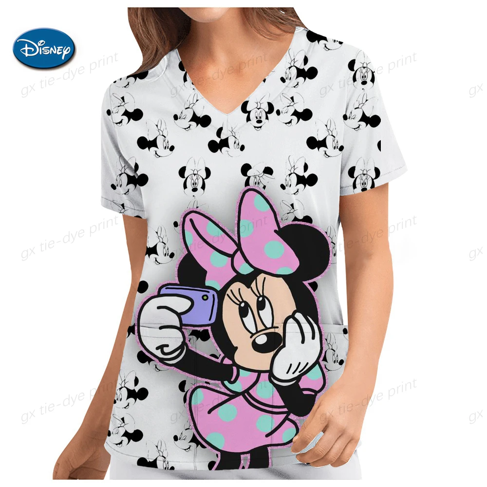 

Miniso Disney Mickey Stitch Print ​medical uniforms women Nurse Accessories Clinical Uniform Dentist work blouse vet spa Scrub﻿