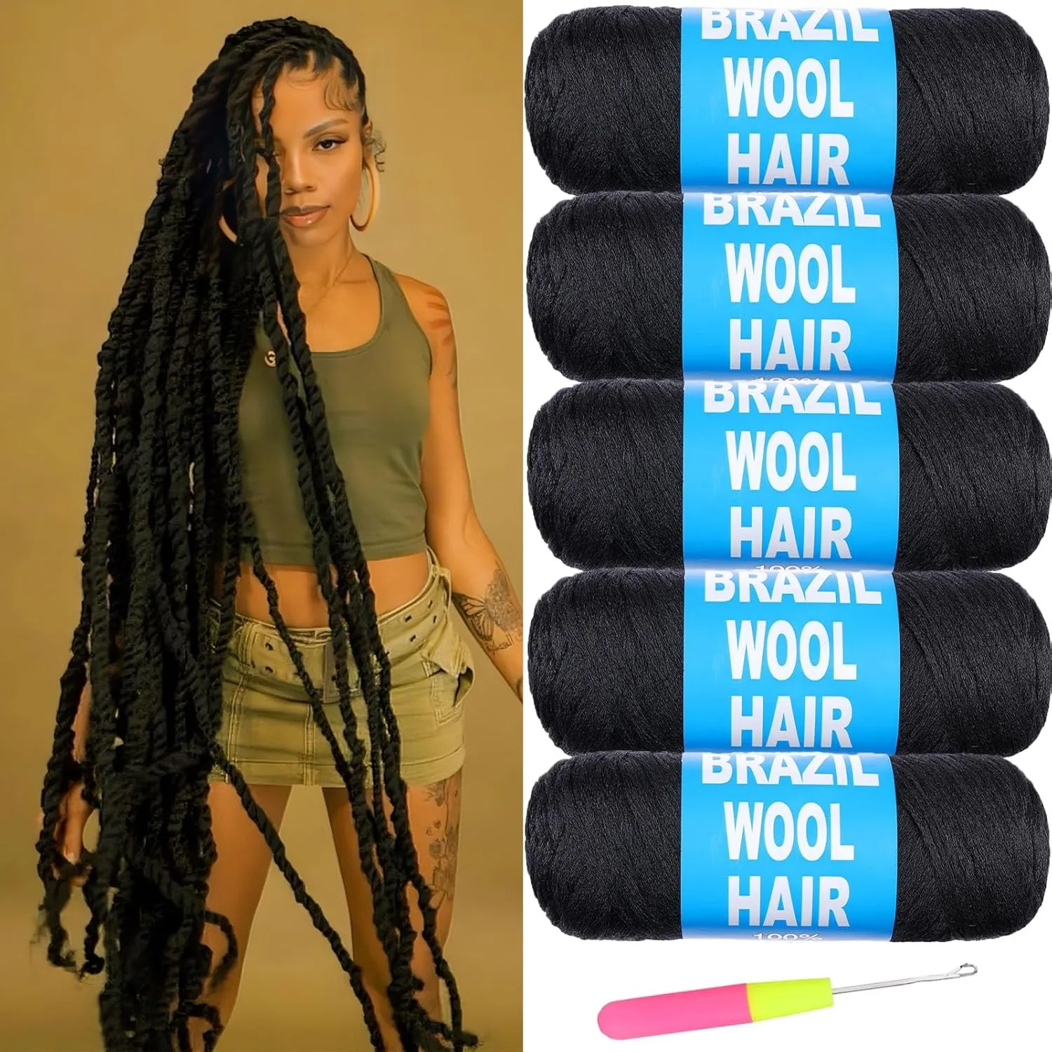 ผมขนสัตว์บราซิลสําหรับจัมโบ้ Braids เส้นด้ายอะคริลิคแอฟริกันโครเชต์ผม Senegalese Twist Crochet ผมนุ่ม Faux Hair Extensions