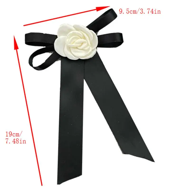 كاميليا القوس بروش أسود أبيض النسيج التعادل شارة الحداد الصدار دبوس الراقية الفرنسية حقيبة أنيقة الملابس وشاح الإكسسوارات بروش #6