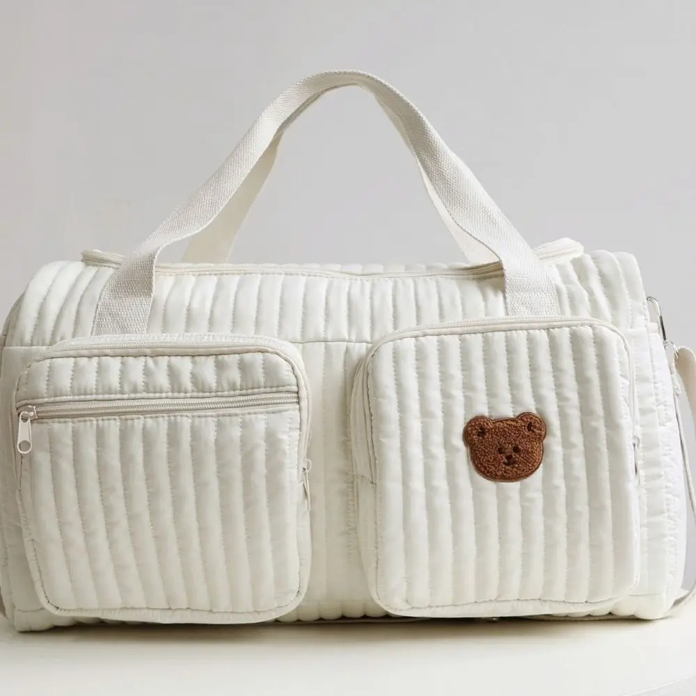 Little Bear Embroidered Baby Diaper Bag Large Capacity Lightweight Mommy Bag Leisure with Shoulder Strap Handbag