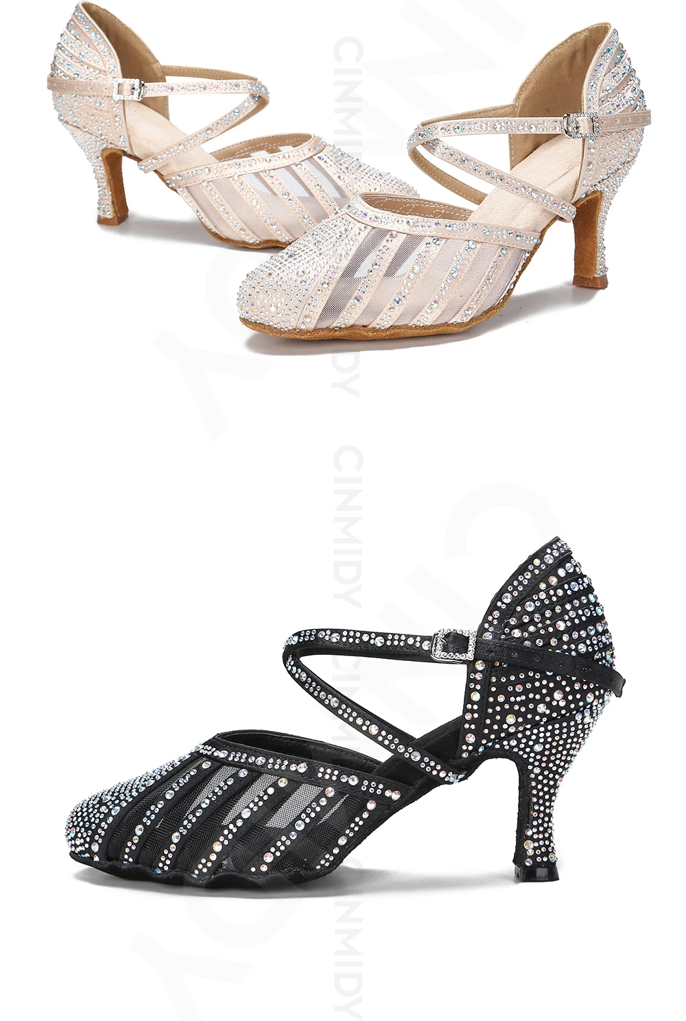 CINMIDY Damen Latein Tanzschuhe Strass Tango Modern Tanzschuhe Damen Sandalen Baotou Ballsaal Party Schuhe – Detail 16