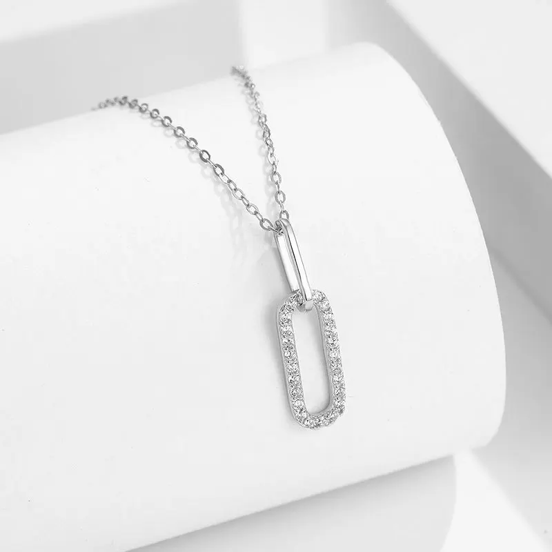 Monkton 925 Sterling Silver Paper Clip Shape Pendant Necklace For Women Hollow Zircon Collarbone Chains Choker Fine Jewelry