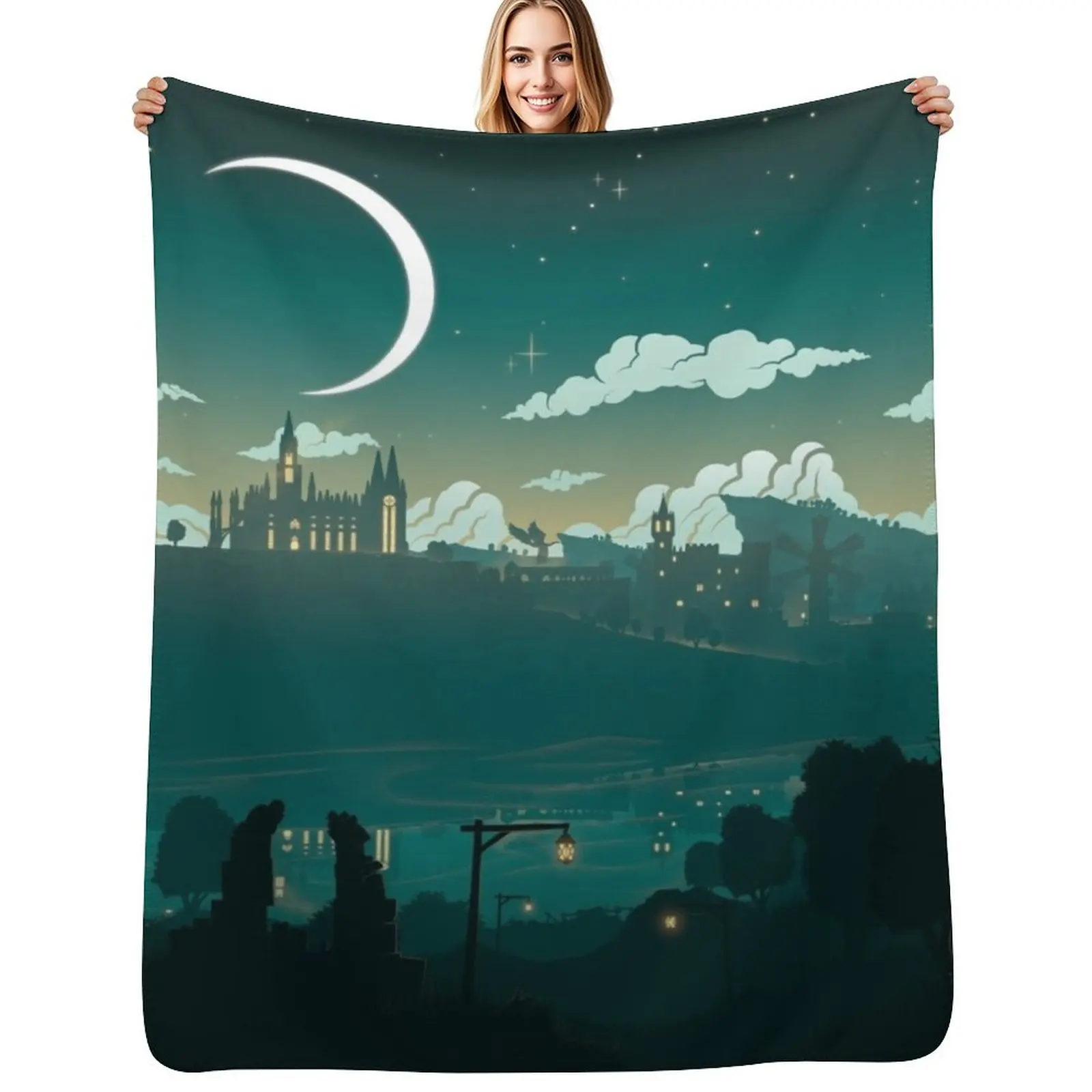 

Moon over Mondstadt Throw Blanket Soft Plaid Luxury St Summer Loose Blankets