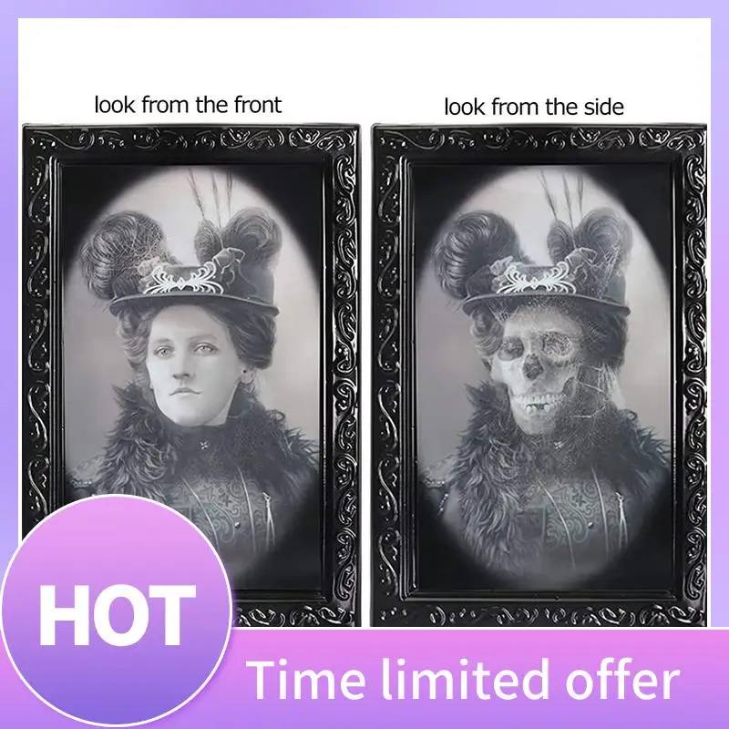 

ABFN-Halloween Decorations 3D Changing Face Expression Moving Portrait Picture Frames For Horror Party Decoration- 4 Pack