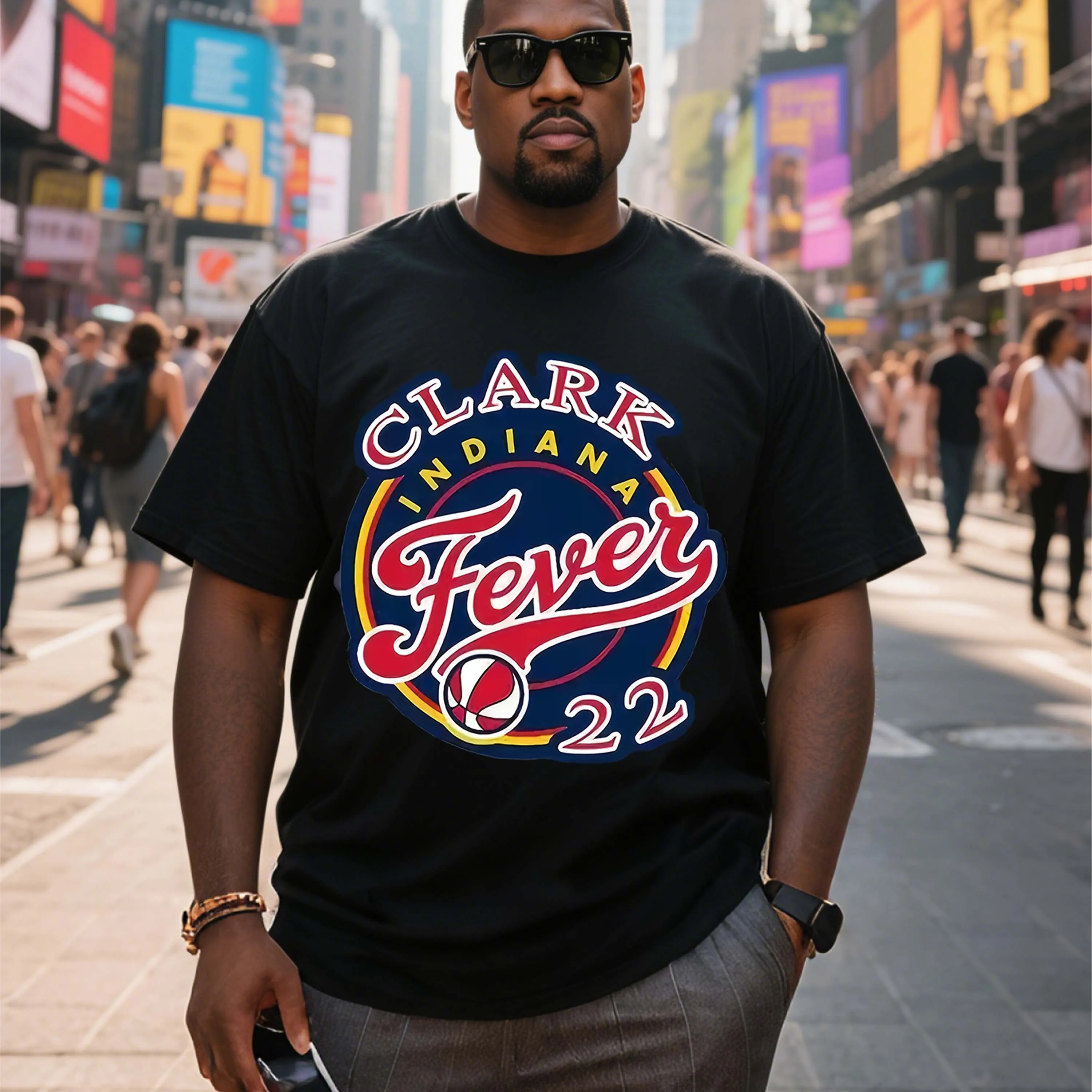 

Plus Size Clark Indiana Fever 22 Basketball Graphic Men's Black T-Shirt Suitable for Outdoor Leisure Wear in Summer