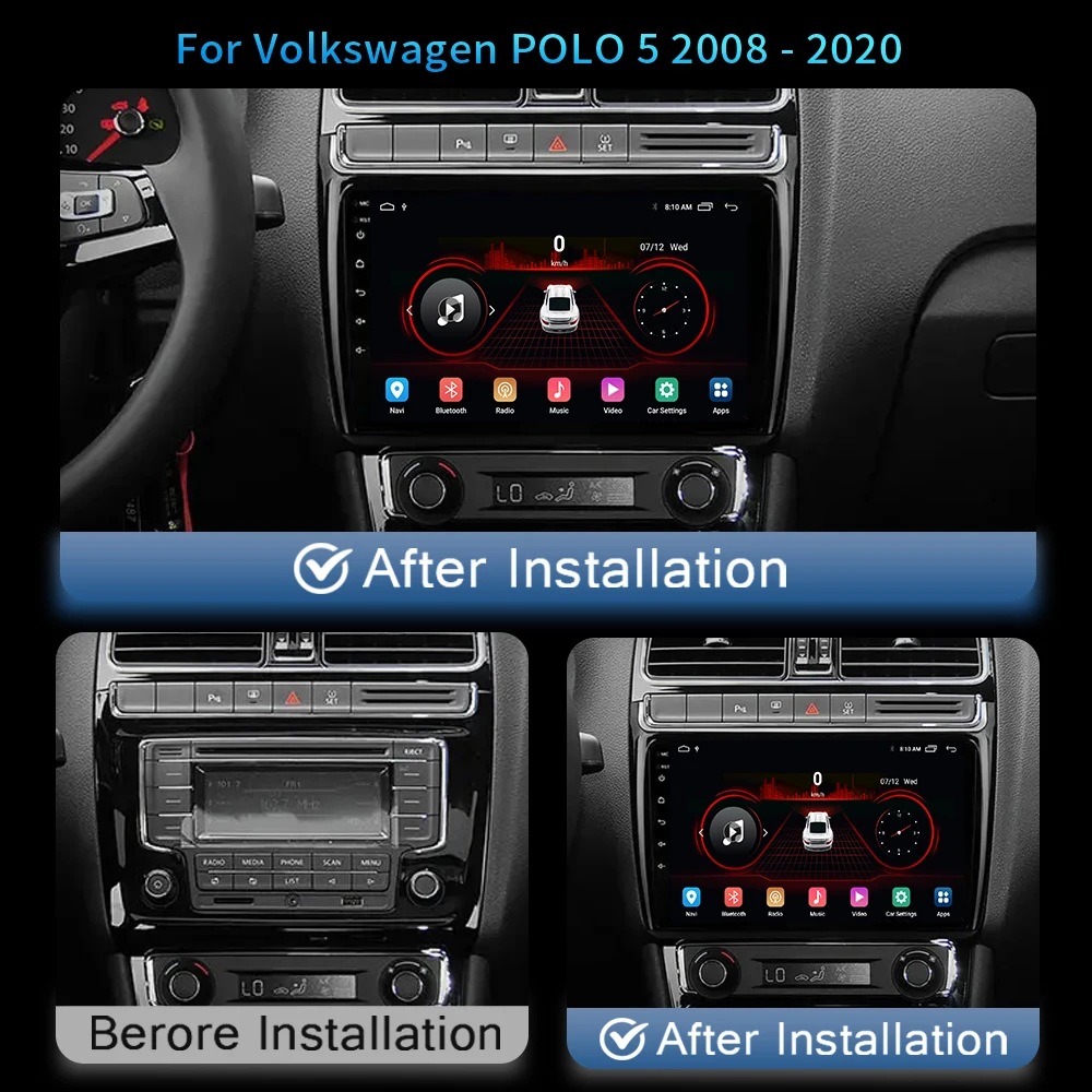 2 Din Android 12 For Volkswagen VW polo 5 sedan 2008 - 2020 Car Radio Multimedia Player Carplay Stereo 4G Wifi GPS DVD Head Unit