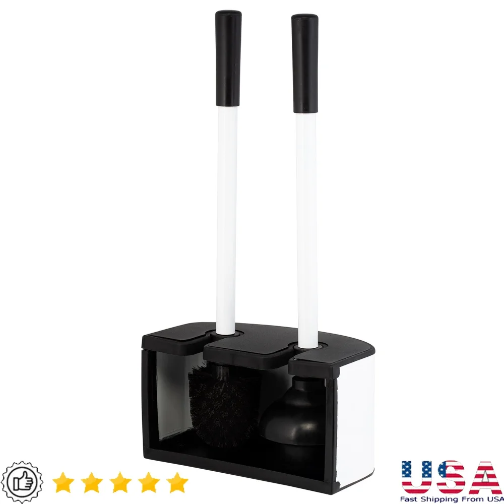 

Набор плунжеров для туалетной щетки 2-в-1 с держателем, компактная конструкция, удобная ручка, вентилируемые аксессуары для ванной комнаты, инструменты для чистки