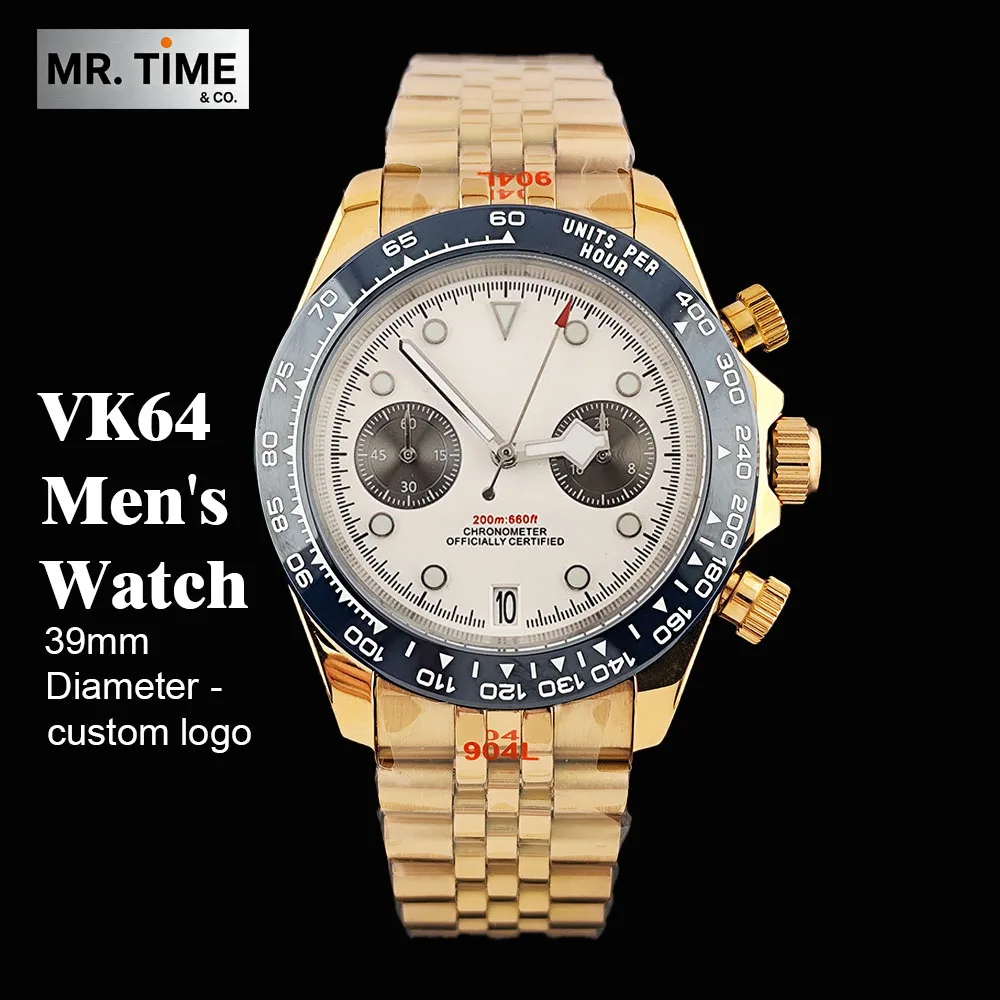 

Hot Fashion VK64 Watch Rose Gold Men's Stainless Steel Watch 39mm Watch Quartz Movement Sapphire Watch VK64 Movement Watch