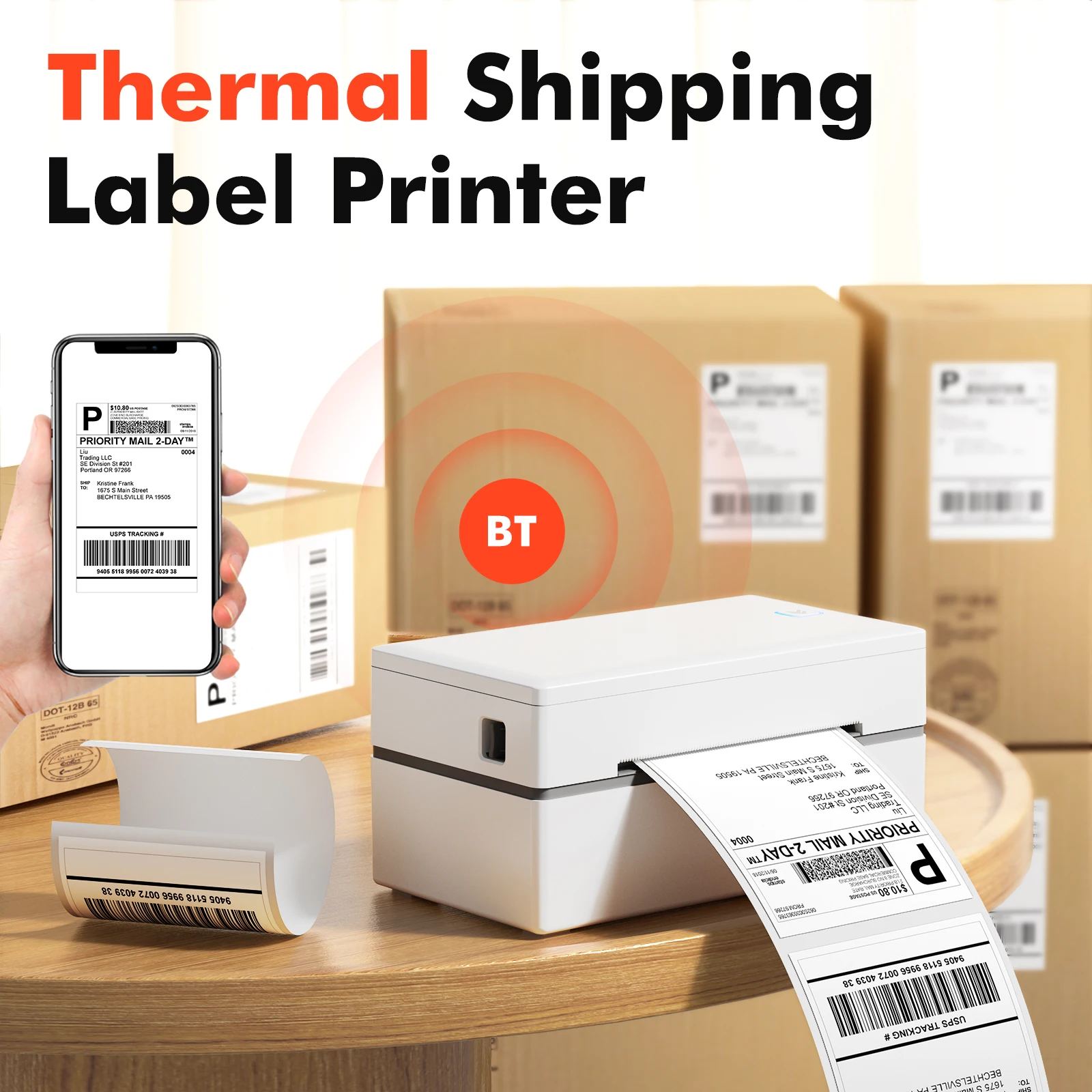 Luck Jingle 110 مللي متر ملصق Waybill Printer للخدمات اللوجستية السريعة 200 ديسيبل متوحد الخواص GD985 USB BT شحن طابعة باركود