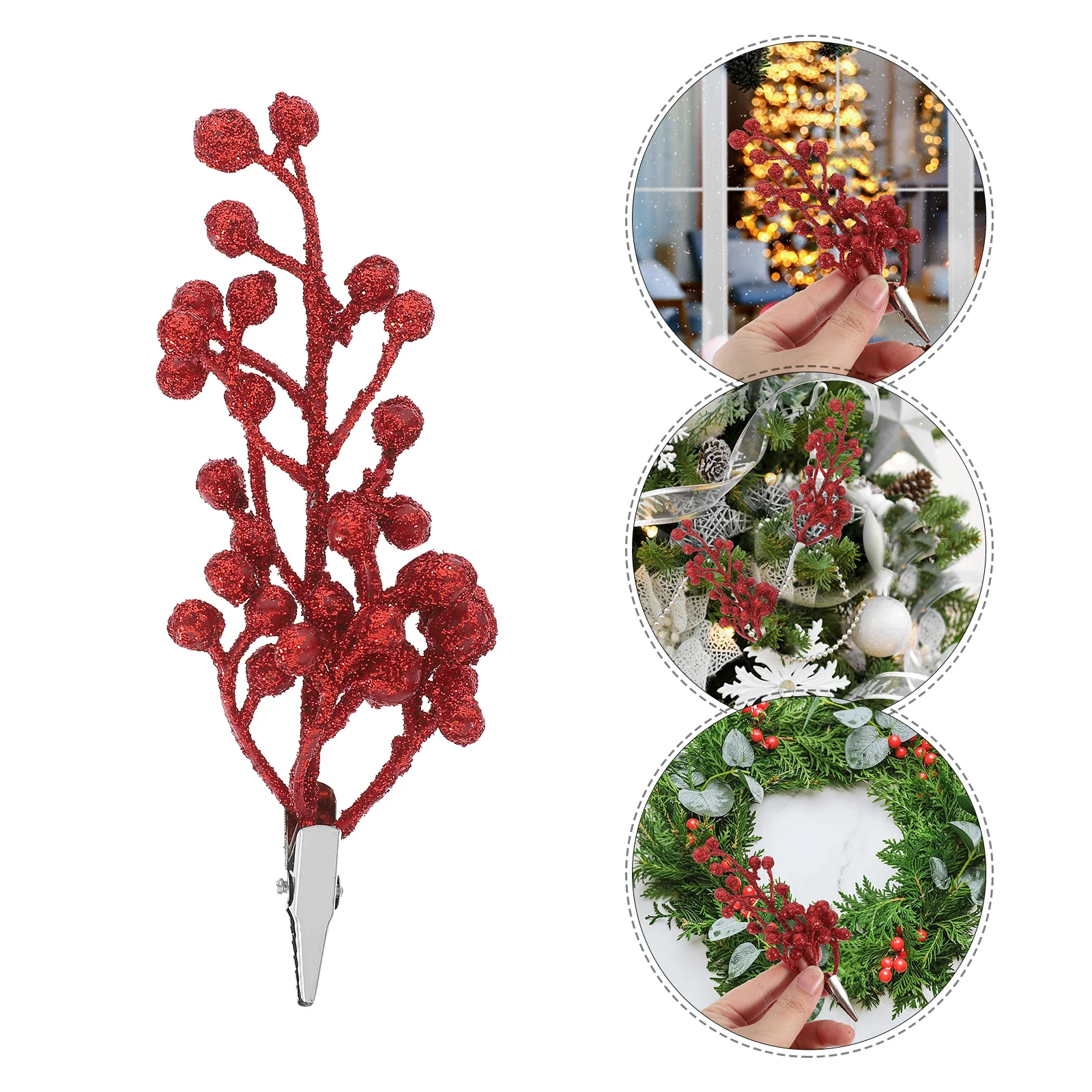 

6Pcs Fake Berry Stems Christmas Tree Decorations Glitter Artificial Berries for Holiday Festive Crafts Photo Props Xmas Party