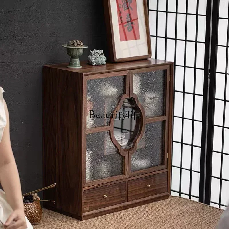 

ls 35Walnut Tea Table Side Cabinet Chinese Storage Display Storage Tea Room Solid Wood Cabinet