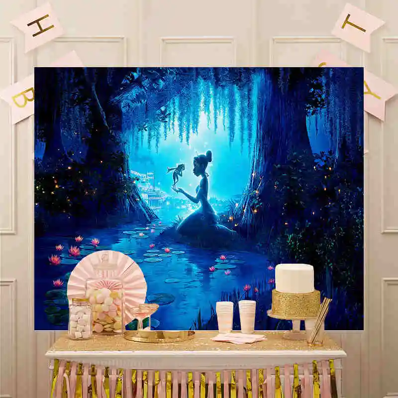 Disney Vinyl Cartoon Princess And The Frog Tiana Girls Indoor Birthday Party Decoration Banner Backdrop Background  Photography