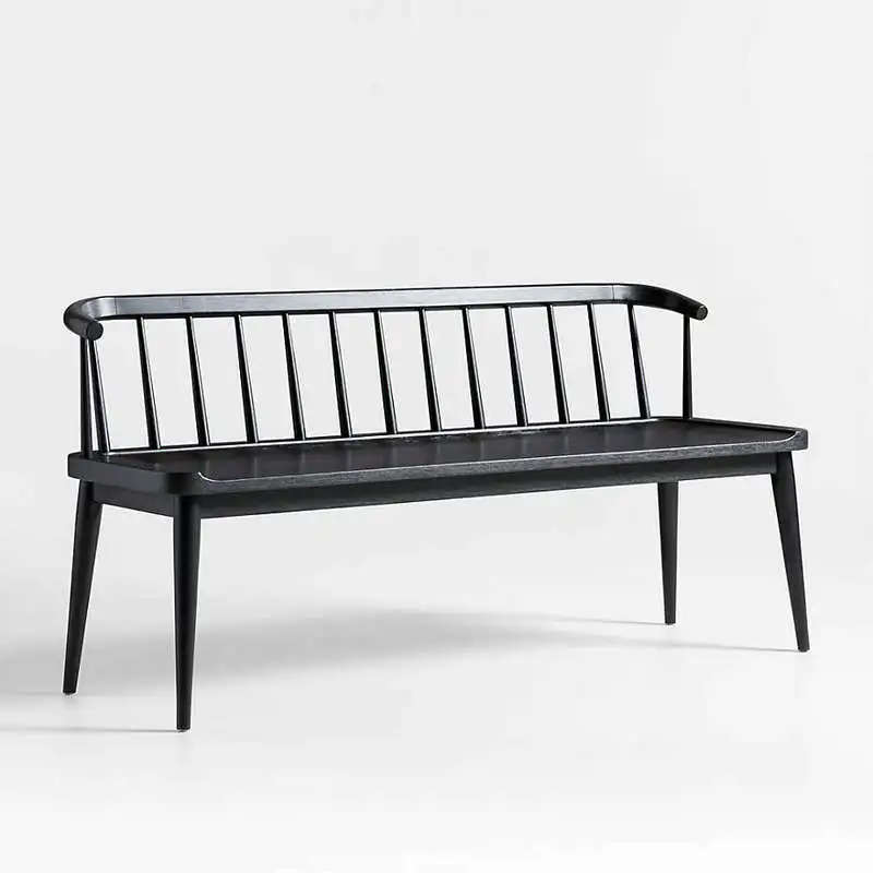 Nordic Solid Wood Dining Bench with Backrest, Windsor-Style Oak Bench for Living Room & Dining Table Set