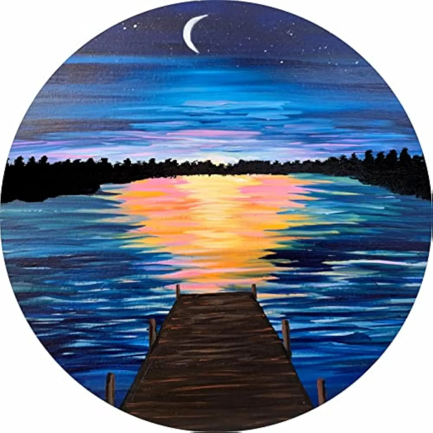 Moonlit Dock Lake Water Reflections Tire Cover Premium Polyester Thick Spare Wheel Cover for RV Camper