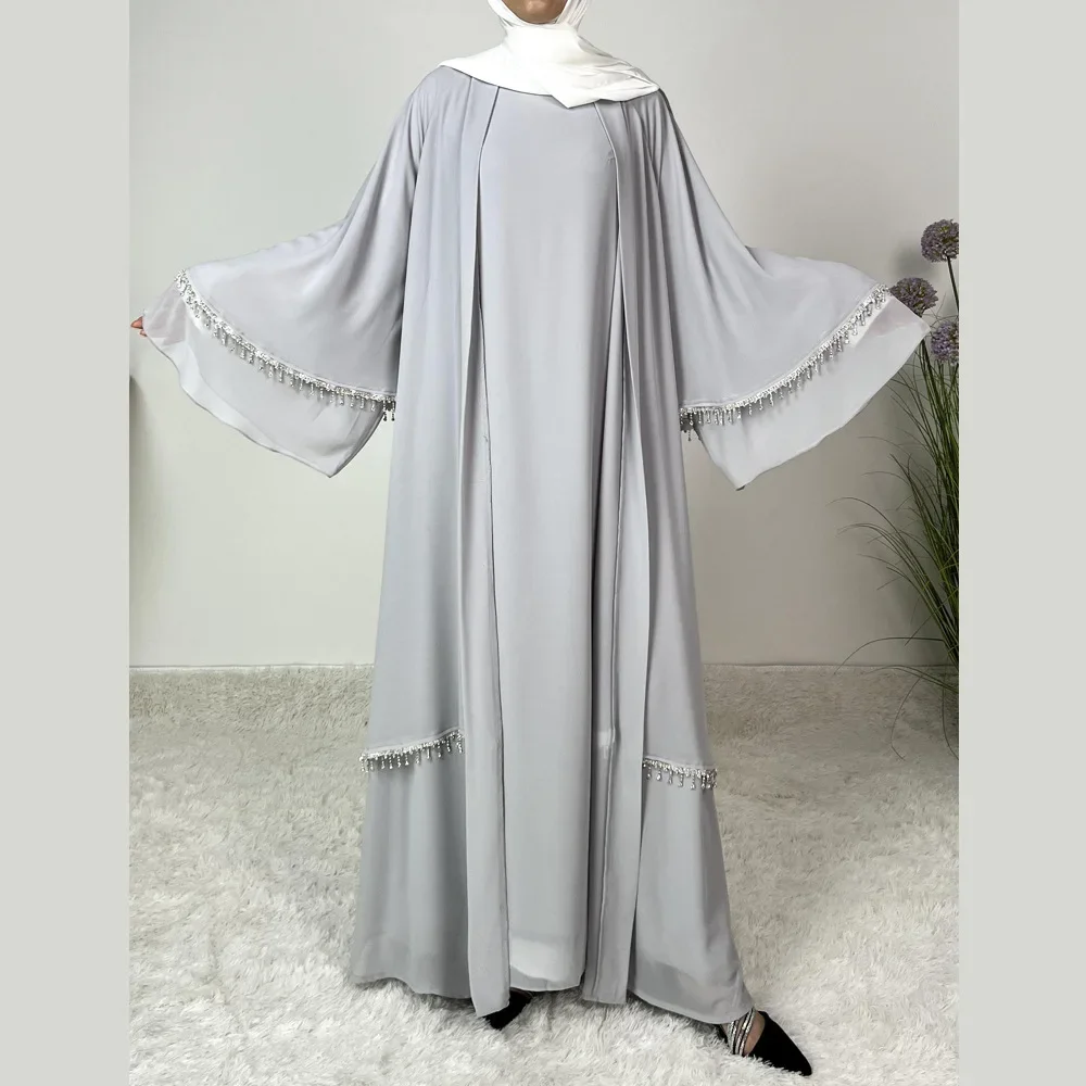 Ramadan Kebaya Chiffon Kimono 2 Piece Abaya Set Turkey Islam Dress Muslim Sets Abayas For Women Robe Femme Musulmane Kaftan 2024