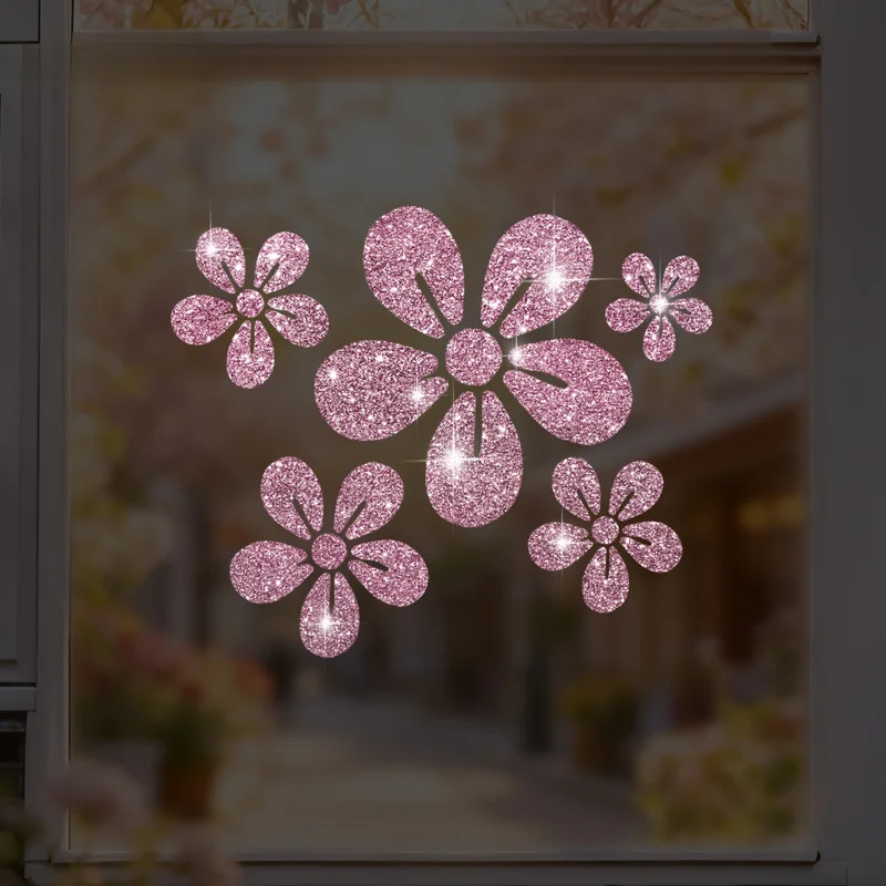 Sparkling Five Flower Wall Sticker Set, Durable, Weather Resistant, Fresh and Natural Home Decoration