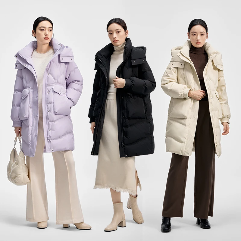 Chericom Piumino di media lunghezza Tasche con patta grandi Cappuccio staccabile Nuovo design trapuntato Vestibilità ampia Elegante piumino Y308135Y