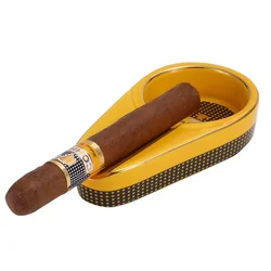 Yellow Ceramic Cigar Ashtray Portable Ashtray for COHIBA Cigar Single Cigar Holder Round Ash Slot Cigarette Ashtray Travel